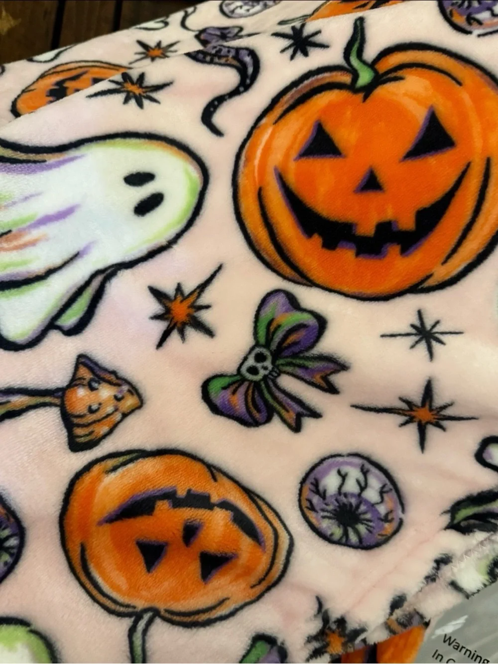 Pink Halloween Plush Throw Blanket with Pumpkins & Ghosts